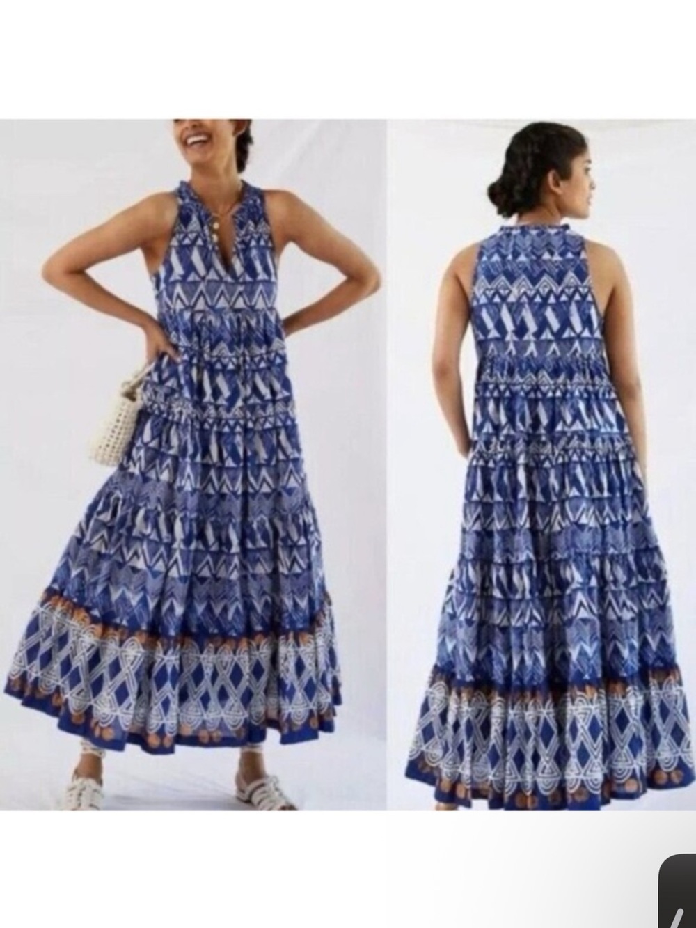 Anthropologie Blue Tiered Flowy Abstract Maxi Dress Size Medium - Picture 2 of 13